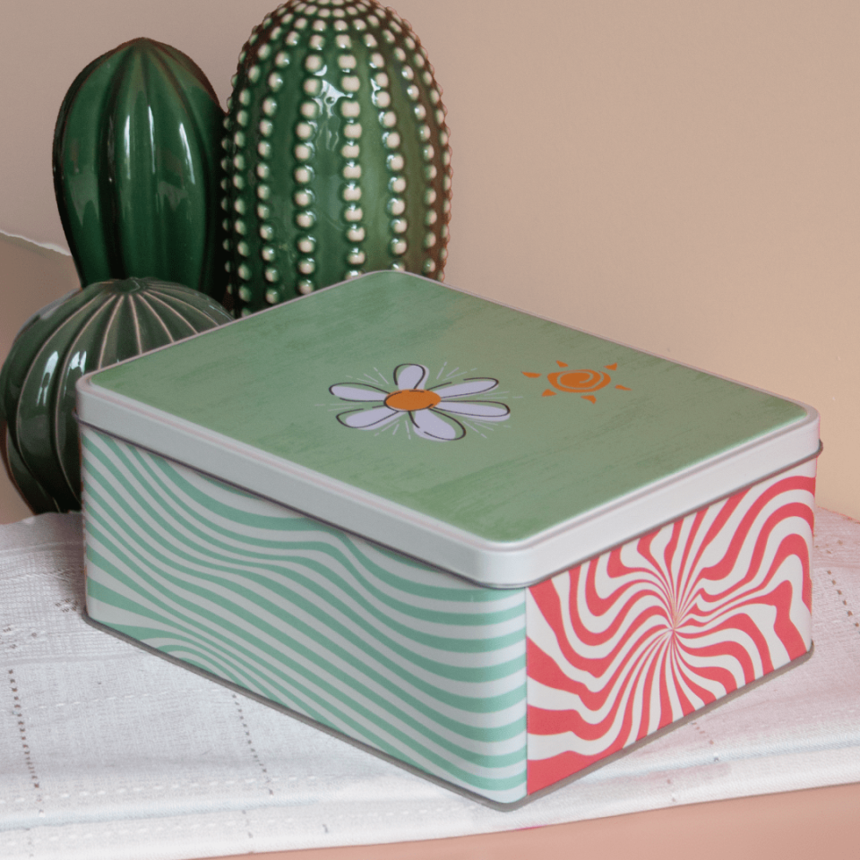 Sarkap Home Çiçekli Renkli Dikdörtgen Dekoratif Metal Saklama Kutusu