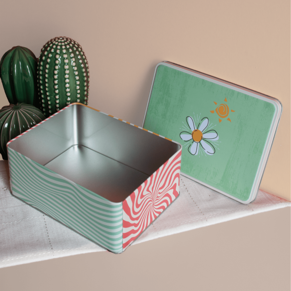 Sarkap Home Çiçekli Renkli Dikdörtgen Dekoratif Metal Saklama Kutusu