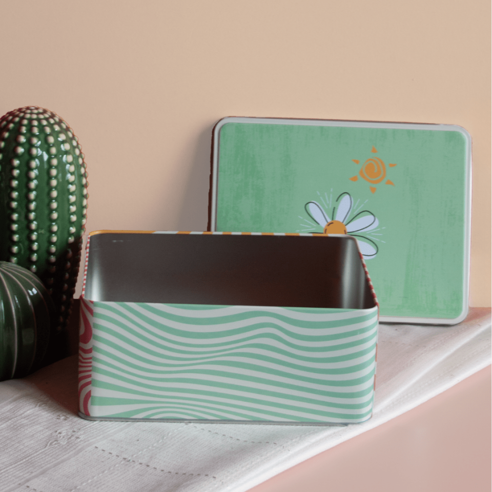 Sarkap Home Çiçekli Renkli Dikdörtgen Dekoratif Metal Saklama Kutusu