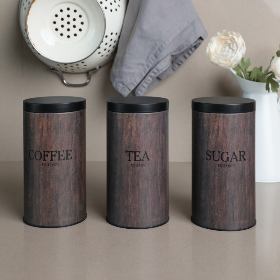 Vakumlu Kapaklı 3'lü Metal Saklama Kabı Seti Maun