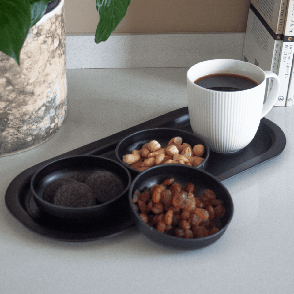 Sarkap Home 3'lü Çerezlik ve Sunumluk Tepsi Seti MatSiyah