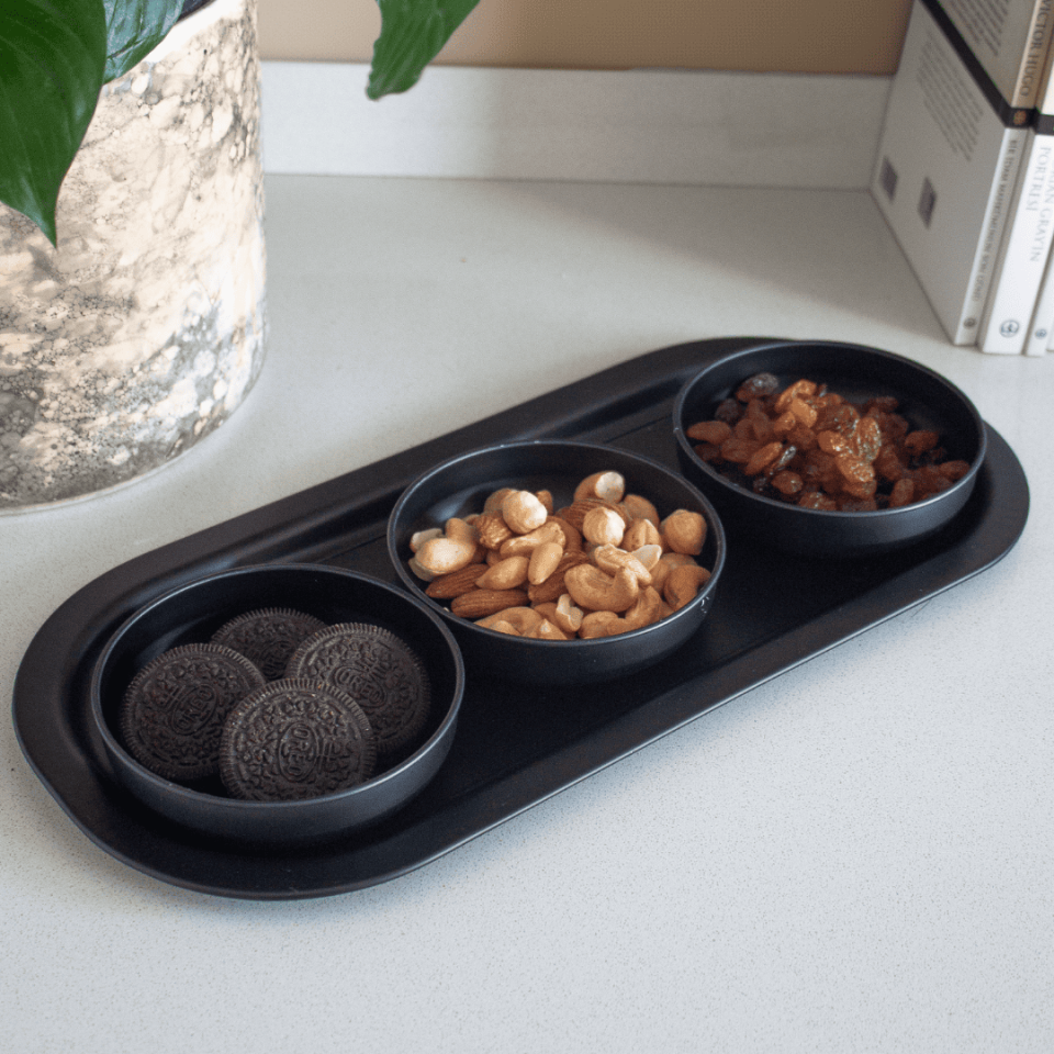 Sarkap Home 3'lü Çerezlik ve Sunumluk Tepsi Seti MatSiyah