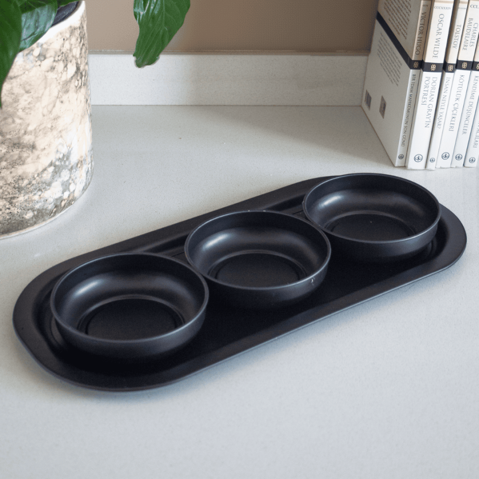 Sarkap Home 3'lü Çerezlik ve Sunumluk Tepsi Seti MatSiyah