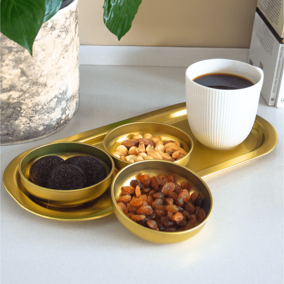 Sarkap Home 3'lü Çerezlik ve Sunumluk Tepsi Seti Gold