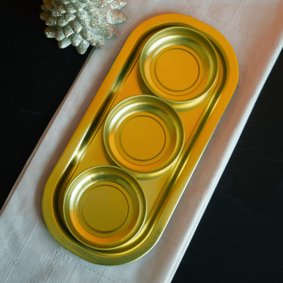 Sarkap Home 3'lü Çerezlik ve Sunumluk Tepsi Seti Gold