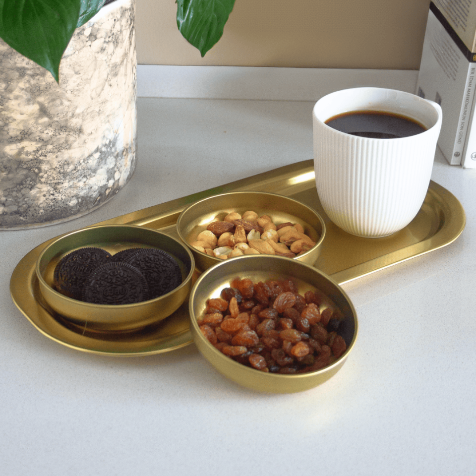 Sarkap Home 3'lü Çerezlik ve Sunumluk Tepsi Seti  Gold