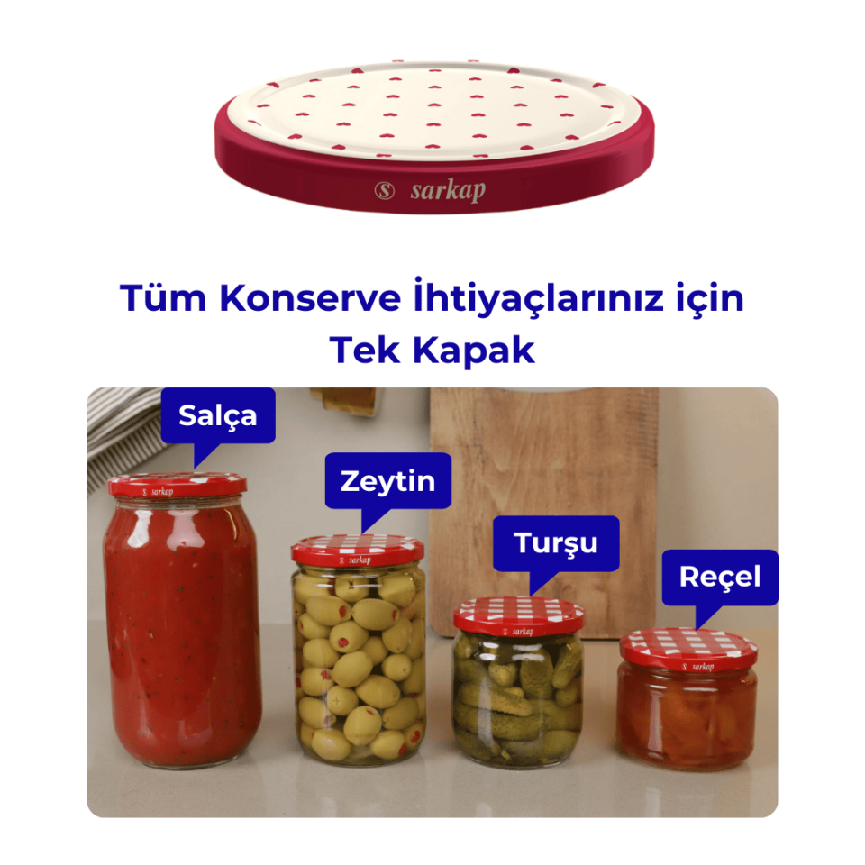 Hijyenik Paketli 10 Adet Kavanoz Kapağı Kalpli Desenler 82 mm KırmızıKalpKrem