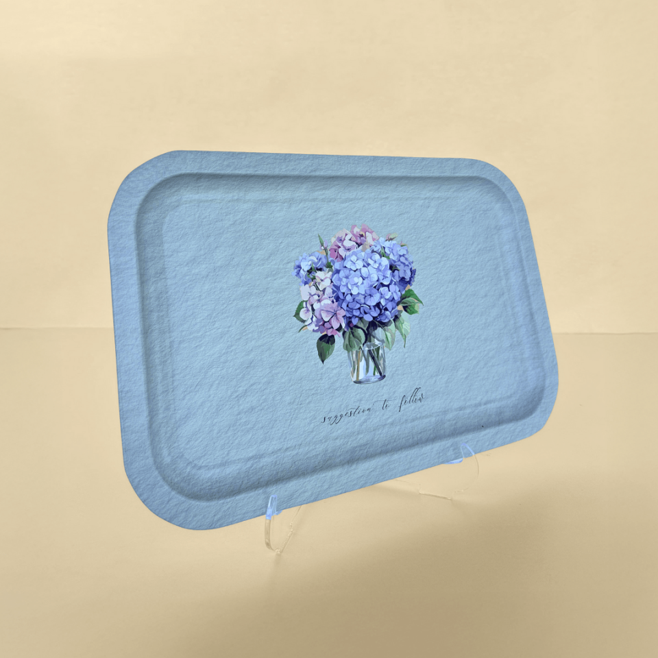 Sarkap Home Ortanca Buketi Sunumluk Metal Tepsi - Mavi Mavi