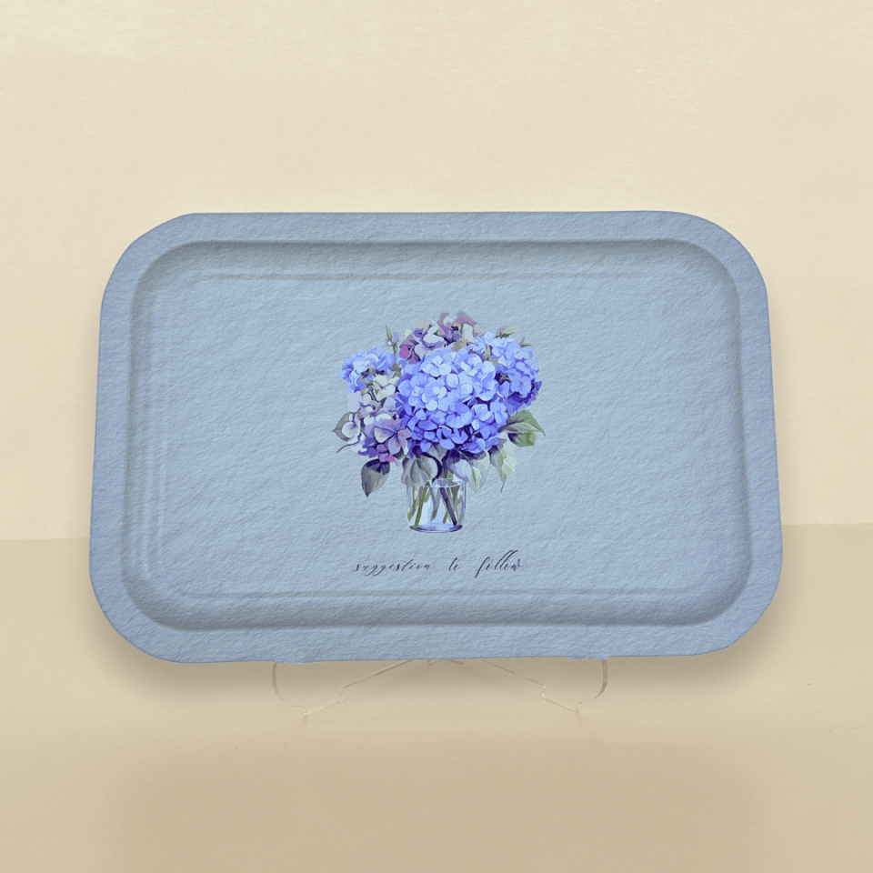 Sarkap Home Ortanca Buketi Sunumluk Metal Tepsi - Mavi Mavi