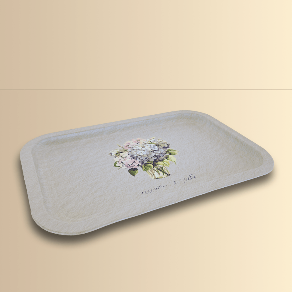 Sarkap Home Ortanca Buketi Sunumluk Metal Tepsi - Mavi Gri