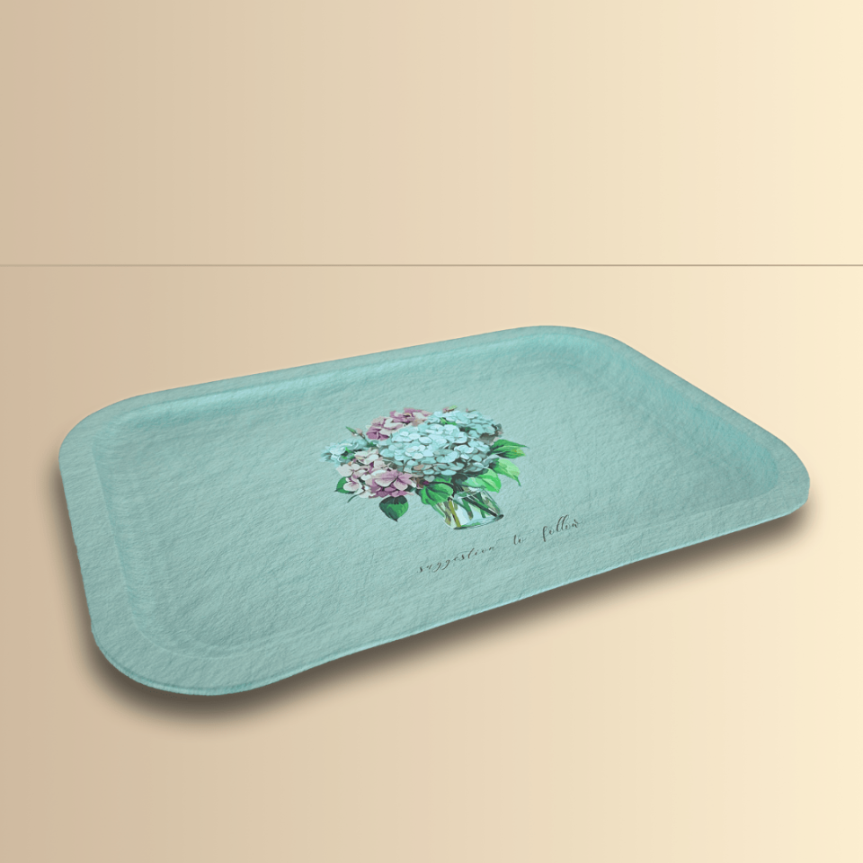 Sarkap Home Ortanca Buketi Sunumluk Metal Tepsi - Mavi Yeşil