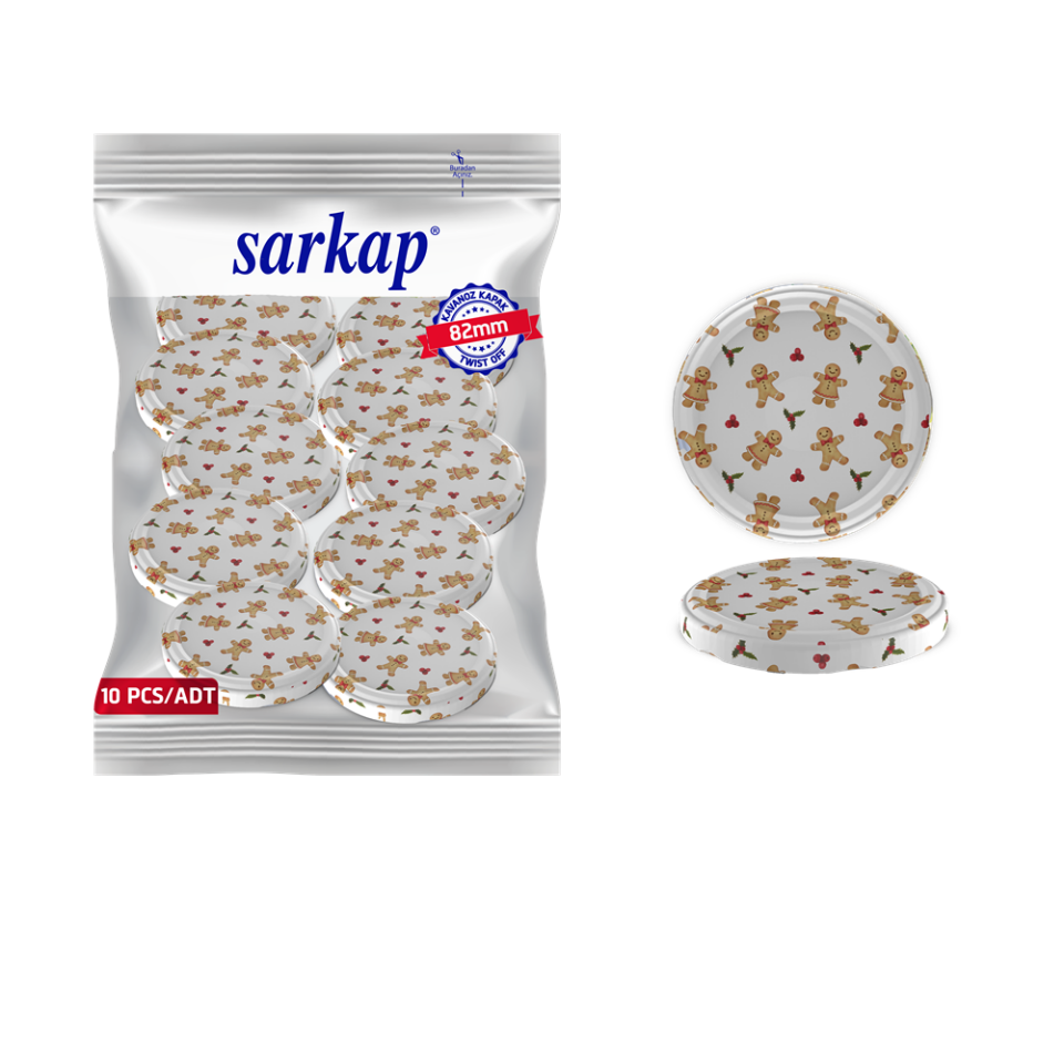 Hijyenik Paketli 10 Adet Kavanoz Kapağı Yeni Yıl Serisi 82 mm KırmızıCookie