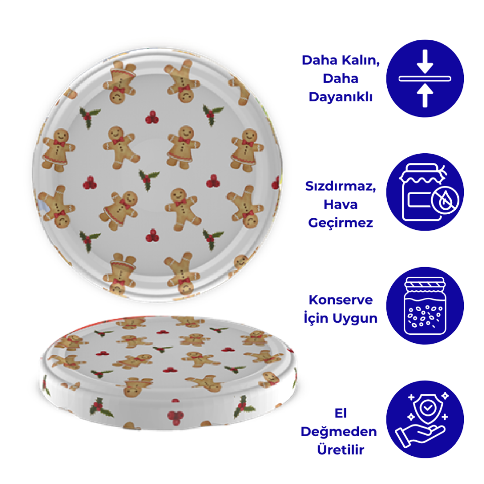 Hijyenik Paketli 10 Adet Kavanoz Kapağı Yeni Yıl Serisi 82 mm