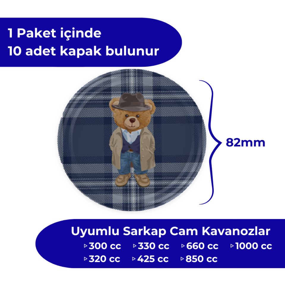 Hijyenik Paketli 10 Adet Kavanoz Kapağı Yeni Yıl Serisi 82 mm