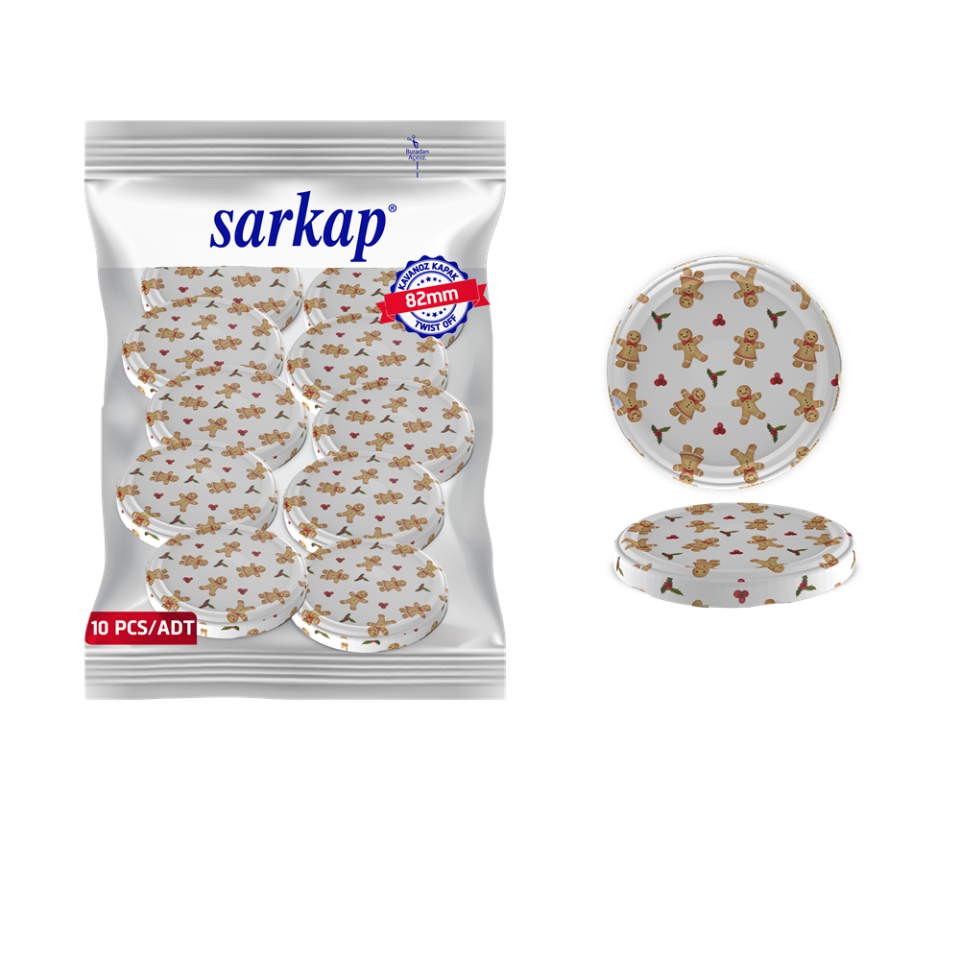 Hijyenik Paketli 10 Adet Kavanoz Kapağı Yeni Yıl Serisi 82 mm BeyazCookie