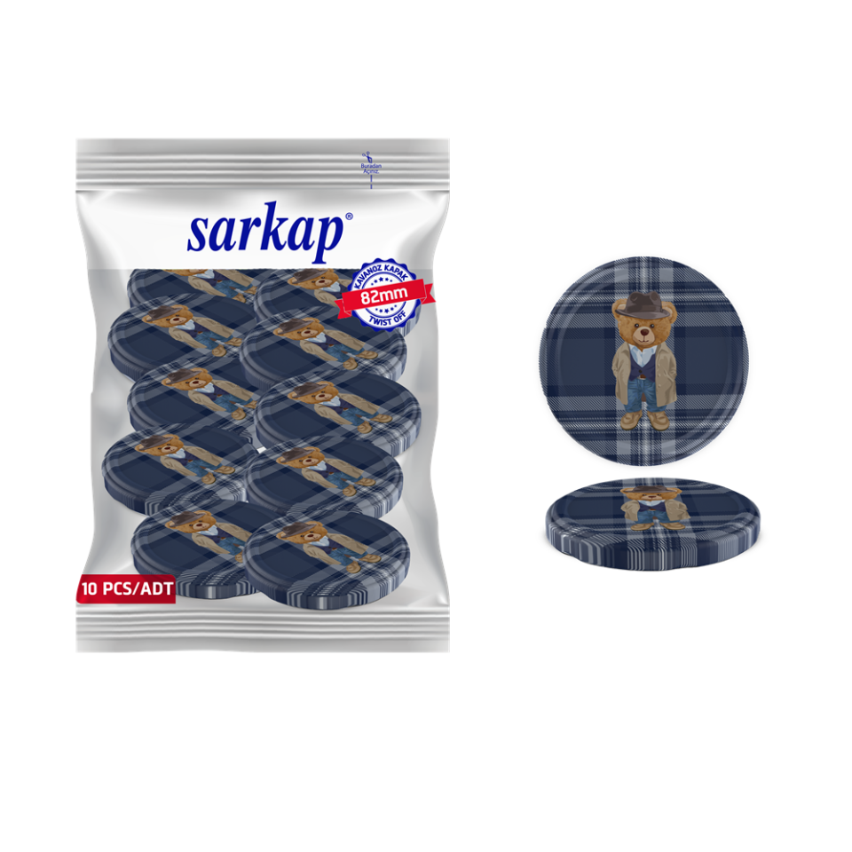 Hijyenik Paketli 10 Adet Kavanoz Kapağı Yeni Yıl Serisi 82 mm EkoseTeddyLacivert