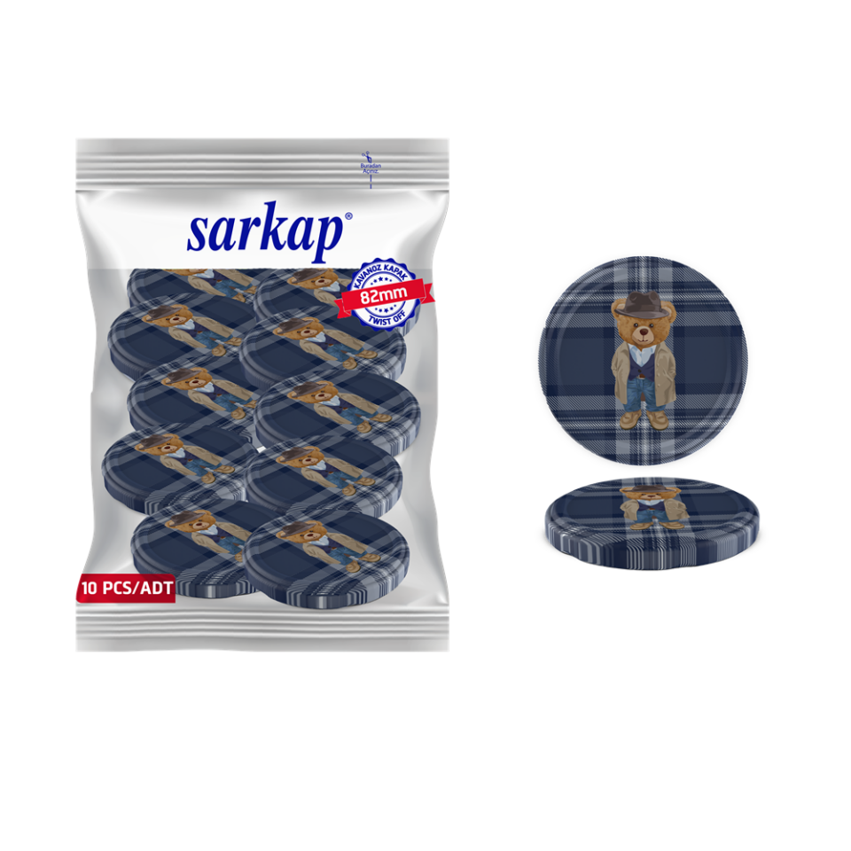 Hijyenik Paketli 10 Adet Kavanoz Kapağı Yeni Yıl Serisi 82 mm EkoseTeddyLacivert