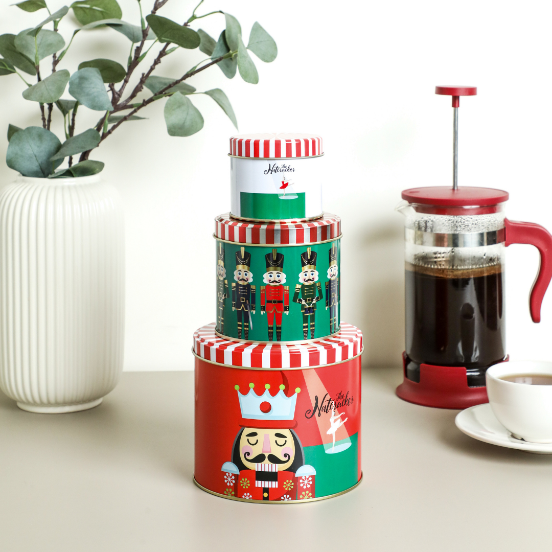 Nutcracker Seri - 3'lü Metal Yuvarlak Saklama Kabı