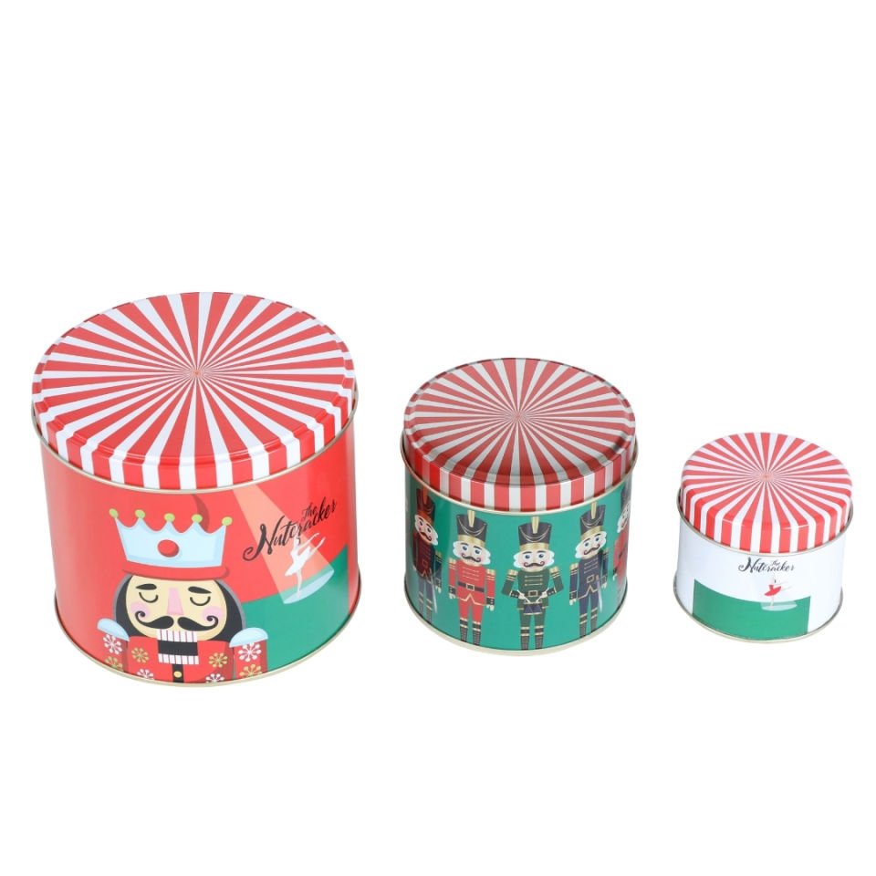 Nutcracker Seri - 3'lü Metal Yuvarlak Saklama Kabı
