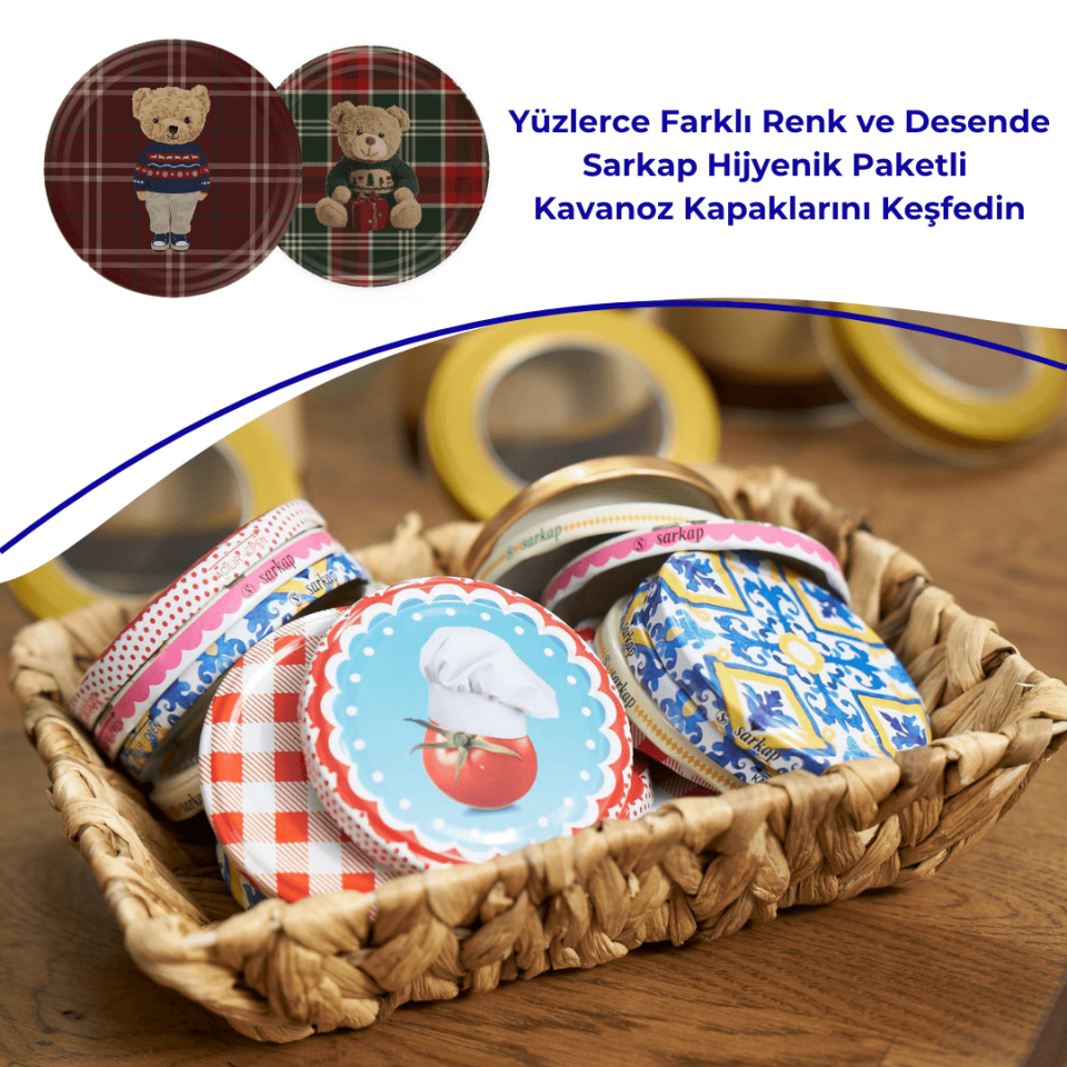 Hijyenik Paketli 10 Adet Kavanoz Kapağı Yeni Yıl Serisi 82 mm EkoseTeddyKırmızı