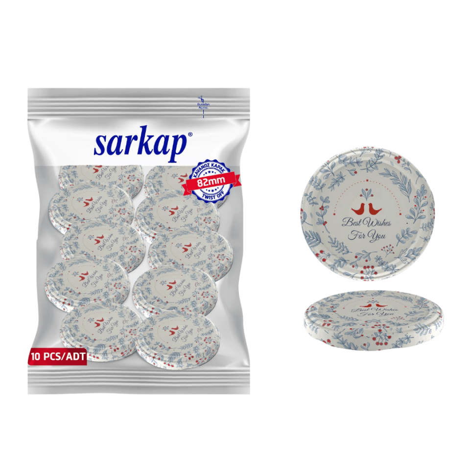 Hijyenik Paketli 10 Adet Kavanoz Kapağı Yeni Yıl Serisi 82 mm BestWishes