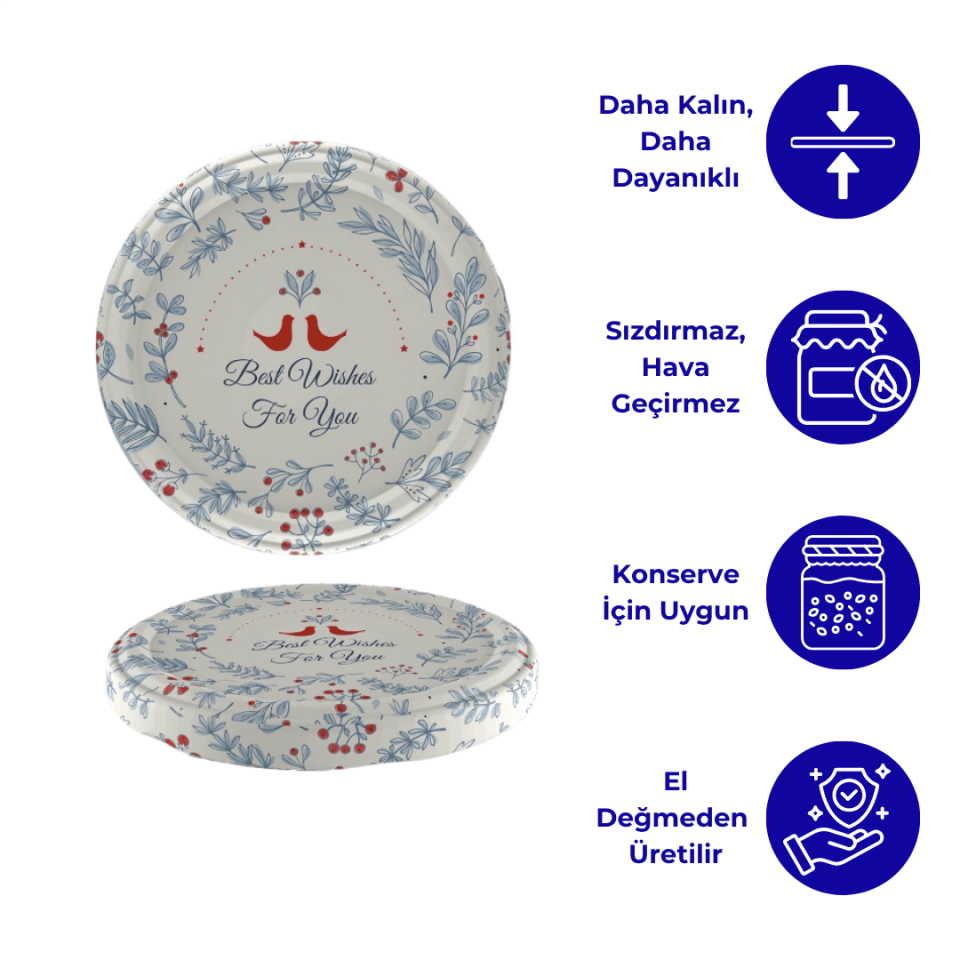 Hijyenik Paketli 10 Adet Kavanoz Kapağı Yeni Yıl Serisi 82 mm BestWishes