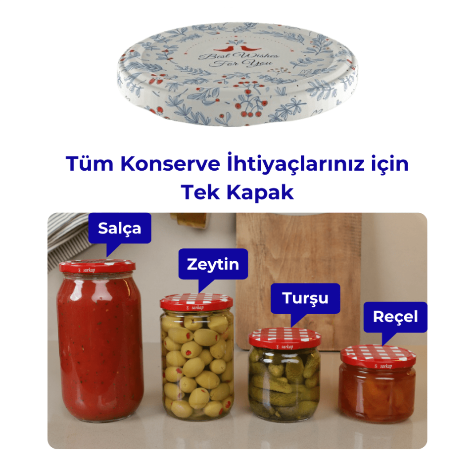 Hijyenik Paketli 10 Adet Kavanoz Kapağı Yeni Yıl Serisi 82 mm BestWishes