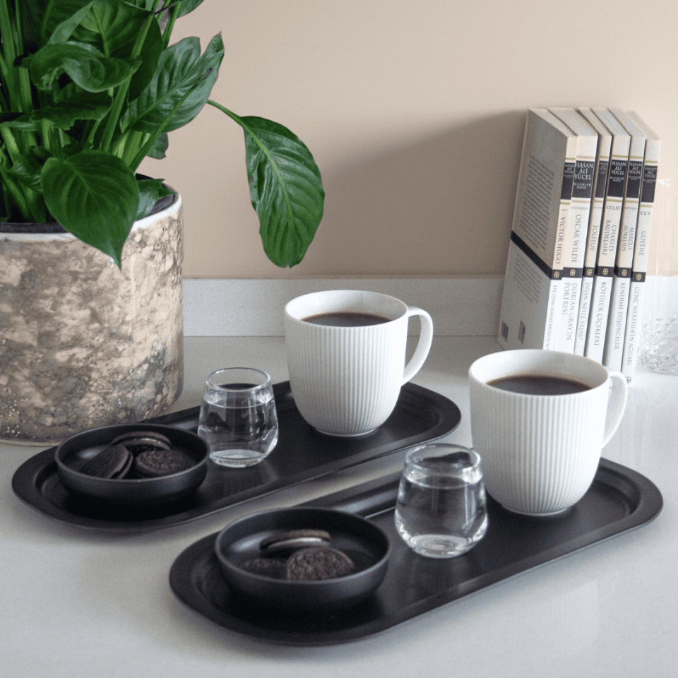 Sarkap Home 2'li Oval Sunumluk Tepsi MatSiyah