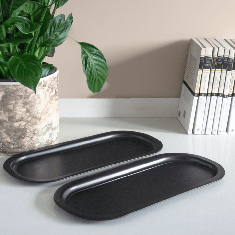 Sarkap Home 2'li Oval Sunumluk Tepsi MatSiyah
