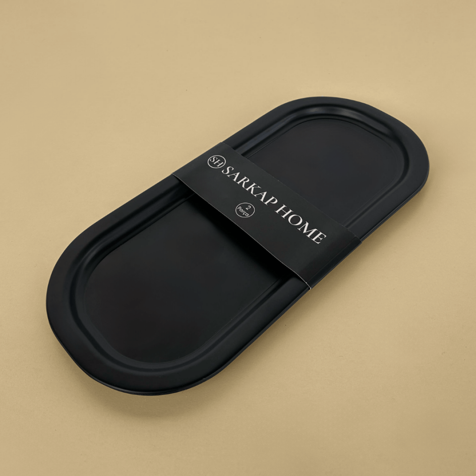 Sarkap Home 2'li Oval Sunumluk Tepsi MatSiyah