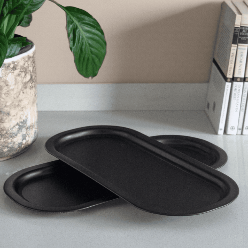 Sarkap Home 2'li Oval Sunumluk Tepsi MatSiyah