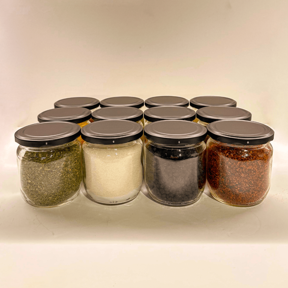 Sarkap Home 12'li 425 ml Mat Siyah Kapaklı Shrinkli Baharatlık Kavanoz