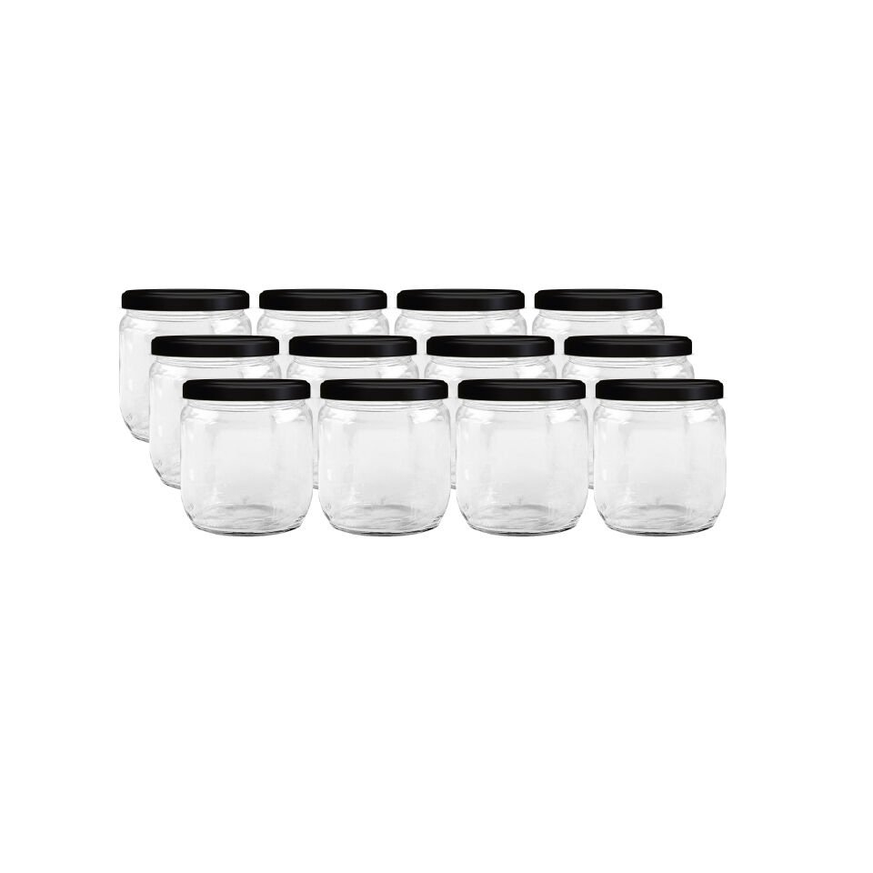 Sarkap Home 12'li 425 ml Mat Siyah Kapaklı Shrinkli Baharatlık Kavanoz
