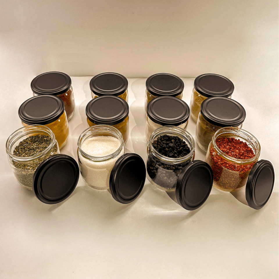 Sarkap Home 12'li 425 ml Mat Siyah Kapaklı Shrinkli Baharatlık Kavanoz