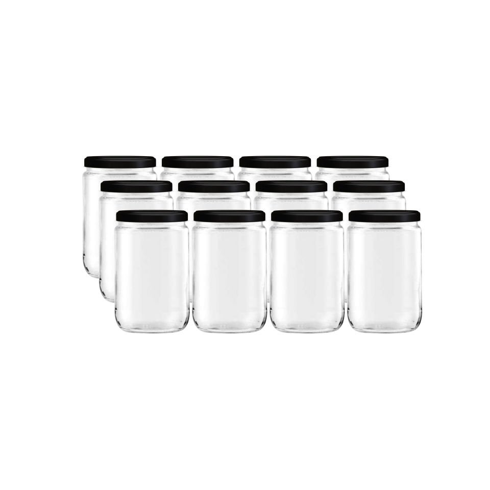 Sarkap Home 12'li 660 ml Mat Siyah Kapaklı Shrinkli Baharatlık Kavanoz