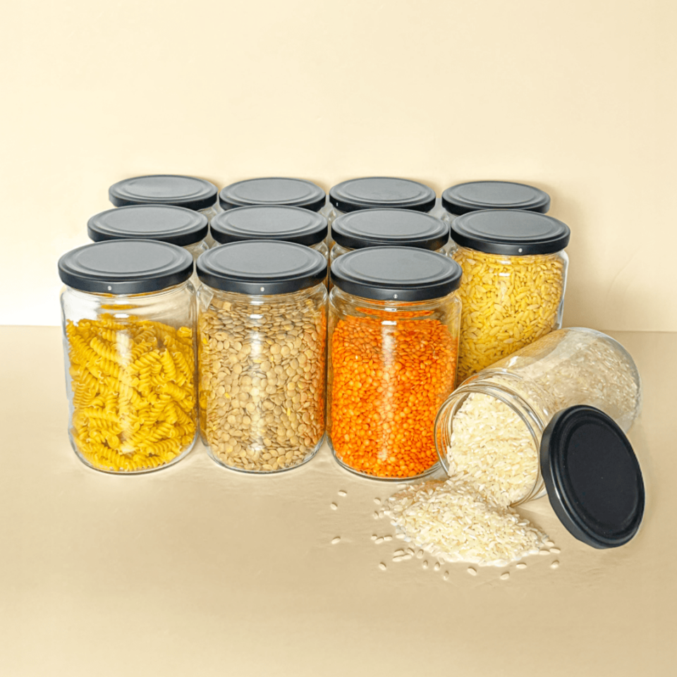 Sarkap Home 12'li 660 ml Mat Siyah Kapaklı Shrinkli Baharatlık Kavanoz