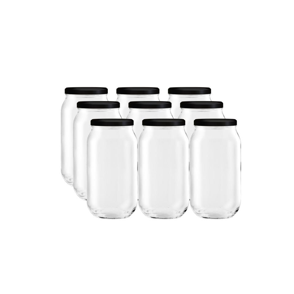 Sarkap Home 9'lu 1000 ml Mat Siyah Kapaklı Shrinkli Baharatlık Kavanoz
