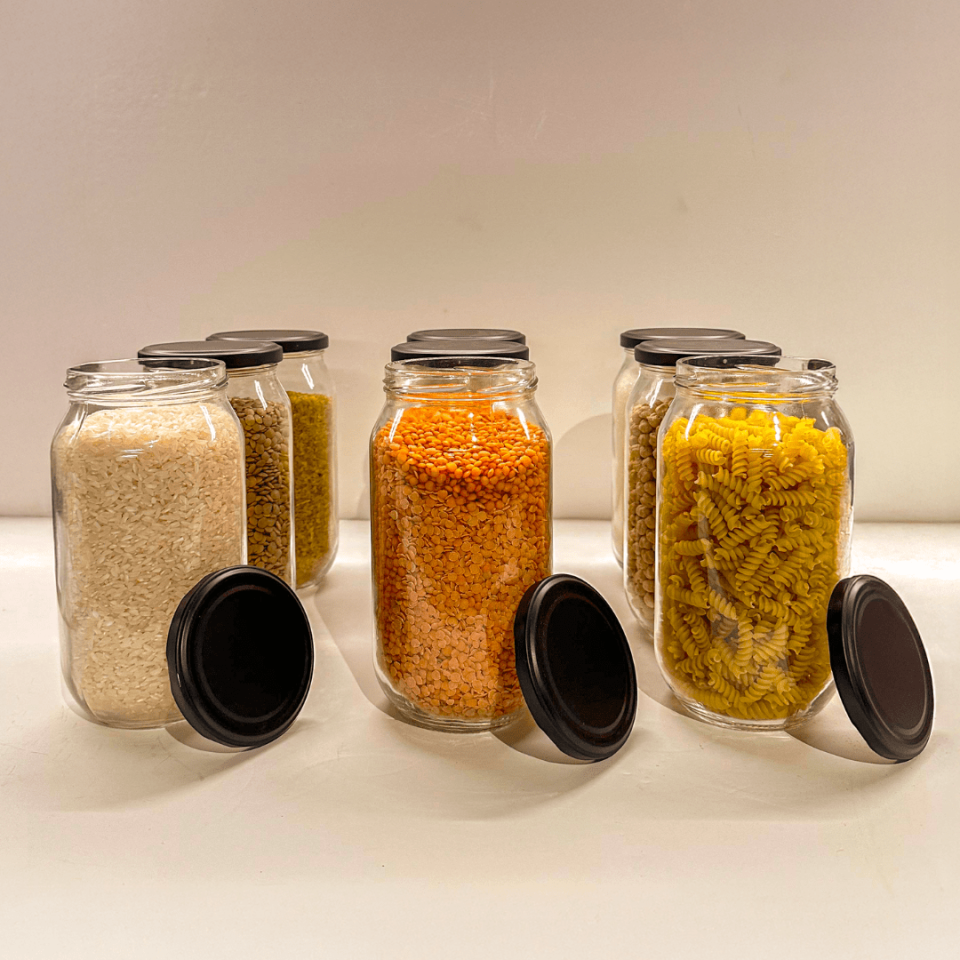 Sarkap Home 9'lu 1000 ml Mat Siyah Kapaklı Shrinkli Baharatlık Kavanoz