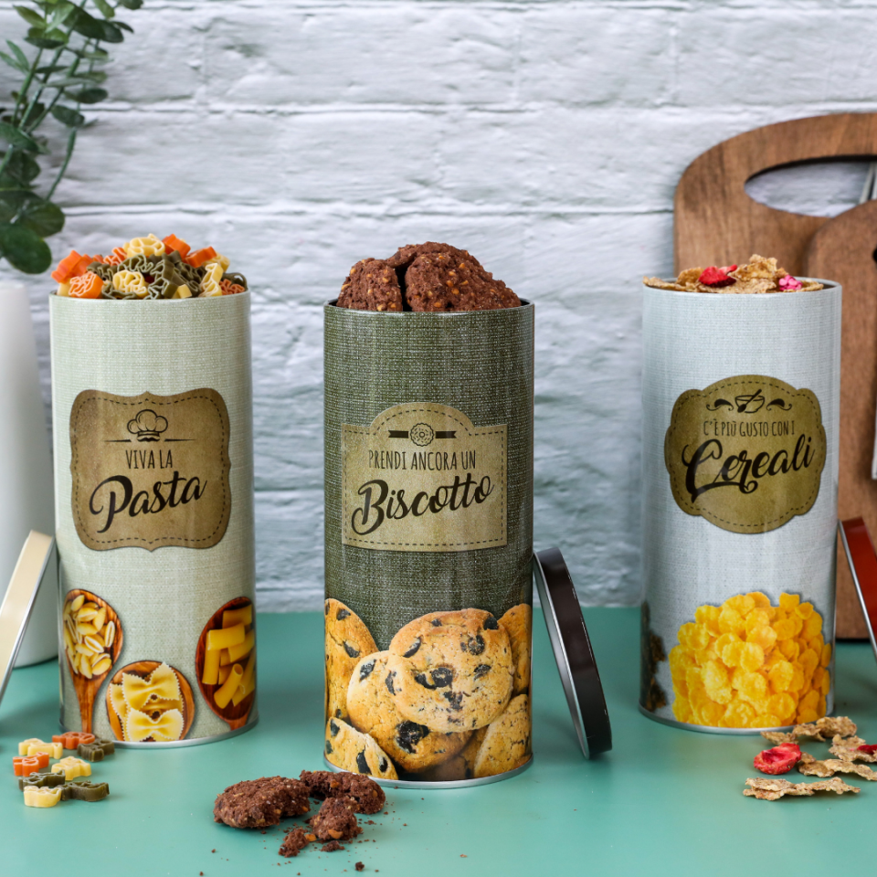 3'lü Büyük Boy Metal Erzak Saklama Kabı - İtalyan Model