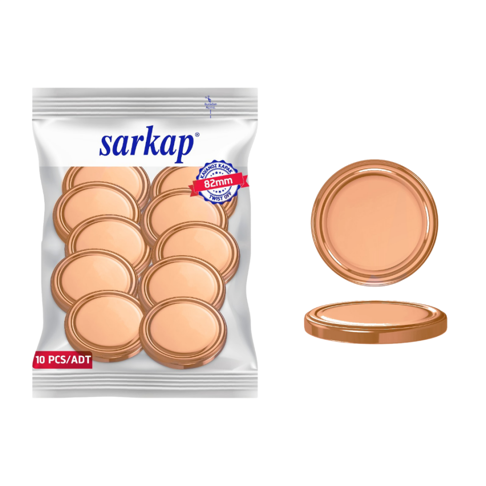Hijyenik Paketli 10 Adet Kavanoz Kapağı Düz Renkler 82 mm BRONZ
