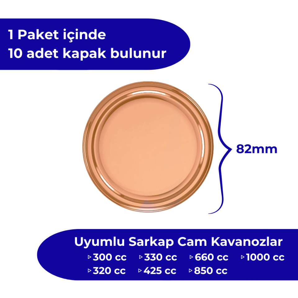 Hijyenik Paketli 10 Adet Kavanoz Kapağı Düz Renkler 82 mm BRONZ