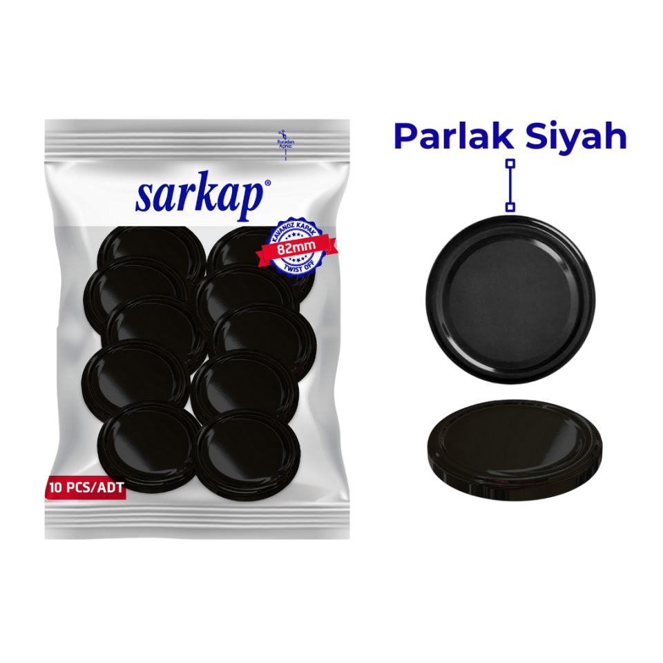 Hijyenik Paketli 10 Adet Kavanoz Kapağı Düz Renkler 82 mm Siyah