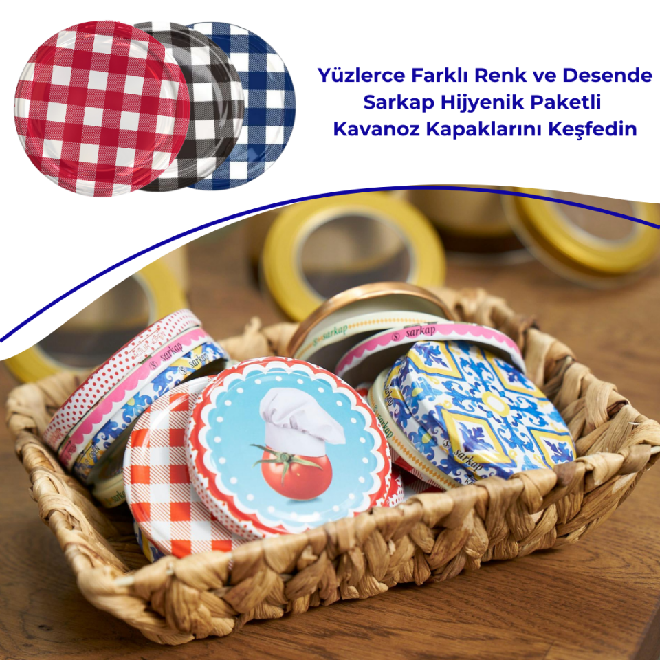 Hijyenik Paketli 10 Adet Kavanoz Kapağı Ekose Desenler 82 mm KırmızıKuşak