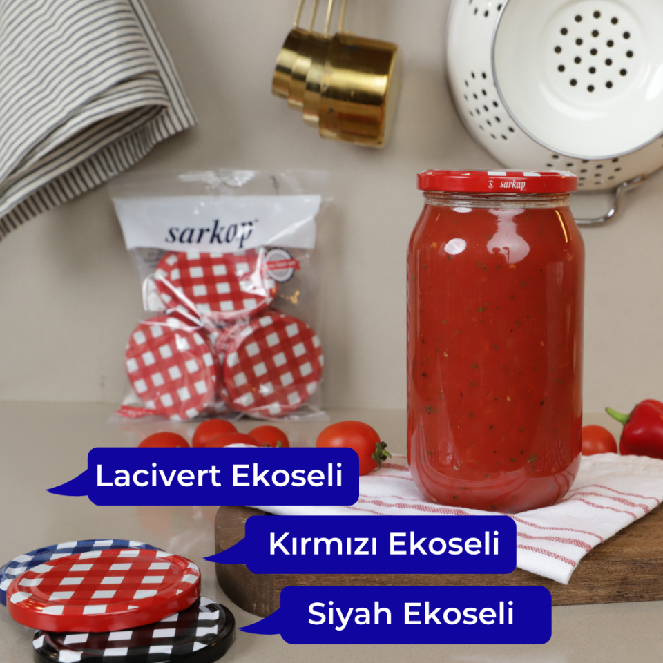 Hijyenik Paketli 10 Adet Kavanoz Kapağı Ekose Desenler 82 mm KırmızıKuşak