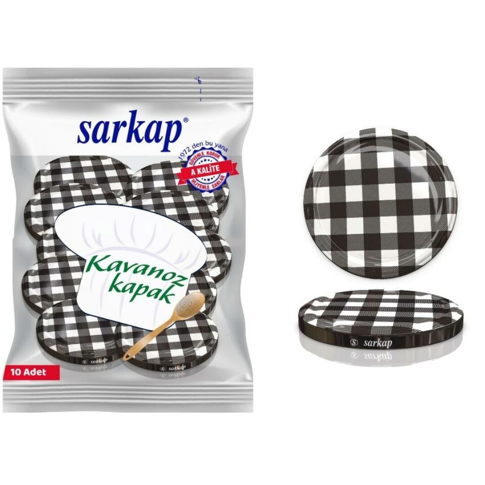 Hijyenik Paketli 10 Adet Kavanoz Kapağı Ekose Desenler 82 mm Siyah
