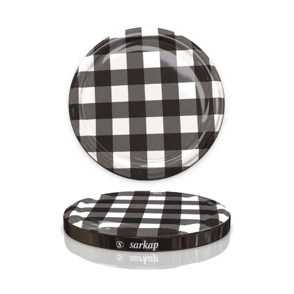 Hijyenik Paketli 10 Adet Kavanoz Kapağı Ekose Desenler 82 mm Siyah