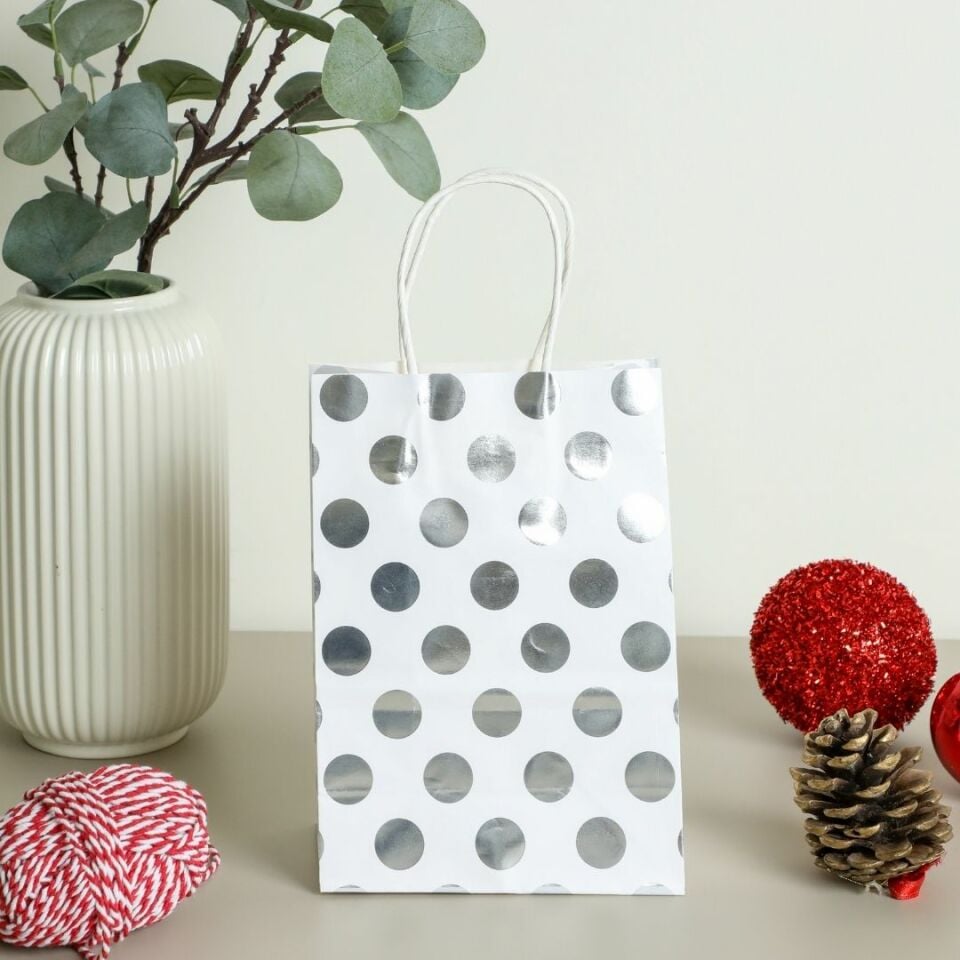 3'lü 15x20 Gri Puantiye Kraft Kağıt Poşet Çanta Gri