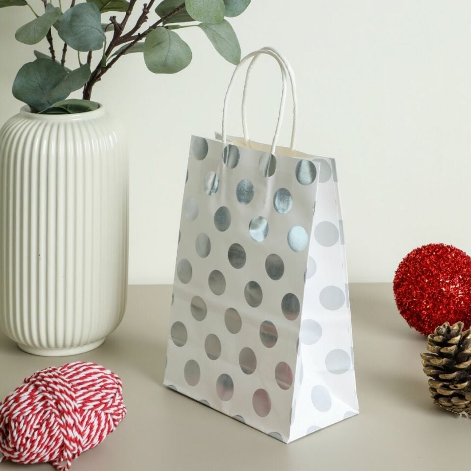 3'lü 15x20 Gri Puantiye Kraft Kağıt Poşet Çanta Gri