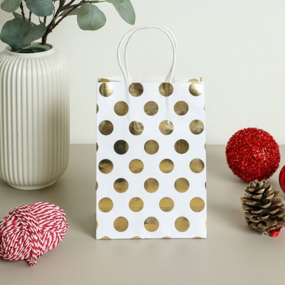 3'lü 15x20 Gri Puantiye Kraft Kağıt Poşet Çanta SARI