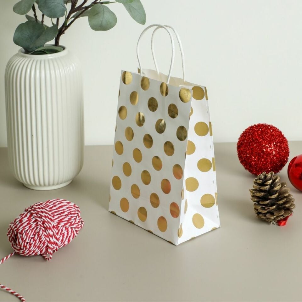 3'lü 15x20 Gri Puantiye Kraft Kağıt Poşet Çanta SARI